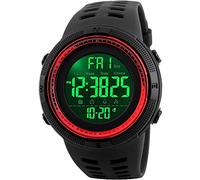 SKMEI Montre de sport numérique pour homme - Étanche jusqu'à 50 m - LED - Multifonction - Chronomètre - Compte à rebours - Alarme automatique de la date, noir/rouge, Chronographe, numérique, montre