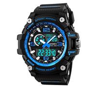 SKMEI Montre de Sport numérique pour Homme, étanche jusqu'à 50 m, Montre Militaire avec écran LED, Grand Cadran, chronomètre, réveil, Bleu, numérique