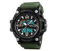 SKMEI Montre de Sport numérique pour Homme, étanche jusqu'à 50 m, Montre Militaire avec écran LED, Grand Cadran, chronomètre, réveil, Vert Militaire, numérique