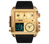 SKMEI Montre de sport numérique pour homme, LED carré grand cadran analogique à quartz avec chronomètre étanche à plusieurs zones, Noir doré., Numérique
