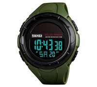 Skmei Montre de sport numérique solaire pour homme, étanche à 50 m, grand cadran noir avec chronomètre, alarme et LED résistante aux chocs 1.8*2*0.59 inch vert militaire