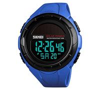 Skmei Montre de sport numérique solaire pour homme, étanche à 50 m, grand cadran noir avec chronomètre, alarme et LED résistante aux chocs 1.8*2*0.59 inch bleu