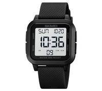 SKMEI Montre de sport numérique ultra fine pour homme avec grand cadran étanche avec chronomètre, compte à rebours, fonction alarme, double fuseau horaire, rétroéclairage LED, noir/blanc, 1.89*1.57