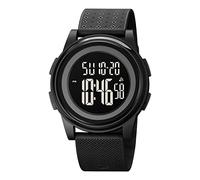 SKMEI Montre de sport numérique ultra fine pour homme avec grand cadran étanche avec chronomètre, compte à rebours, fonction alarme, double fuseau horaire, rétroéclairage LED, 1895-All Black-F,