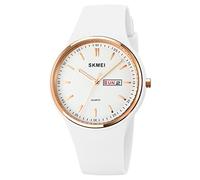SKMEI Montre de sport pour jeune femme avec bracelet en silicone - Grand cadran - Étanche - Style décontracté - Simple - Quartz analogique - Jour - Date - Cadeau pour filles - Blanc, L1747 Blanc,