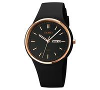 SKMEI Montre de sport pour jeune femme avec bracelet en silicone - Grand cadran - Étanche - Style décontracté - Simple - Quartz analogique - Jour - Date - Cadeau pour filles - Blanc, L1747 noir,