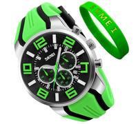 SKMEI Montre Homme Bracelet Silicone Jeune Étanche Sport Mode Casual Grand Cadran Chronographe Luxe Lumineux Analogique Quartz Noir Cadeau, G9128green, Tendance