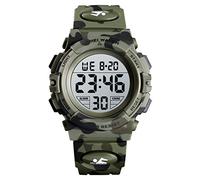 SKMEI Montre numérique camouflage pour enfants avec alarme LED étanche jusqu'à 50 m (camouflage vert armée)