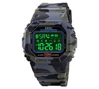 SKMEI Montre numérique pour homme, étanche, style militaire, avec podomètre, calories, chronographe, appel, SMS, rétroéclairage LED, montre de sport pour homme (vert camouflage)