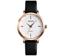SKMEI Montre pour femme avec bracelet en cuir noir, tendance, simple, petite lumière, minimaliste, fine, étanche, décontractée, robe à quartz analogique, cadeau pour jeune fille, montre bracelet,