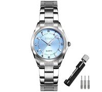 SKMEI Montre pour femme - Étanche - En acier inoxydable - Classique - Analogique - Quartz - Cadeau pour femme - Doré, L1620 bleu, Classique
