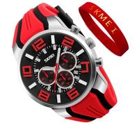 SKMEI Montre pour homme avec bracelet en silicone - Étanche - Style sportif - Style décontracté - Grand cadran - Chronographe de luxe - Analogique - Quartz - Noir - Cadeaux, G9128red, Tendance
