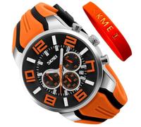 SKMEI Montre pour homme avec bracelet en silicone - Étanche - Style sportif - Style décontracté - Grand cadran - Chronographe de luxe - Analogique - Quartz - Noir - Cadeaux, G9128Orange, Tendance