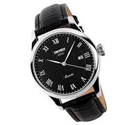 SKMEI Montre pour homme d'affaires classique tendance décontractée en cuir noir à quartz analogique étanche calendrier date lumière simple montre-bracelet cadeau papa pères, Bracelet noir + boîtier