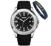 SKMEI Montre pour homme en silicone facile à lire, étanche, sport, décontracté, tendance, analogique, à quartz, cadeau lumineux, noir, G9286 noir, Tendance