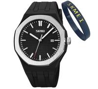 SKMEI Montre pour homme en silicone facile à lire, étanche, sport, décontracté, tendance, analogique, à quartz, cadeau lumineux, noir, G9299 noir, Tendance