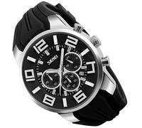 SKMEI Montres pour hommes avec bracelet en silicone étanche et tendance - Style décontracté - Grand cadran - Chronographe de luxe - Lumineux - Analogique - Noir, G9128 noir, Tendance