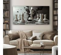 SKOEUI Grand Jeu Échecs Tableau Decoration Murale Salon Stratégie Roi Impression sur Toile 70x140 cm Cadre Peinture sur Toile pour Chambre Bureau Horizontal Poster Mural Prêt à Accrocher