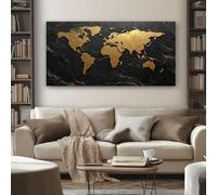 SKOEUI Grand Moderne Carte du Monde Tableau Decoration Murale Salon Luxe Carte Impression sur Toile 70x140 cm Peinture sur Toile Sans Cadre pour Chambre Cuisine Bureau Horizontal Poster Mural