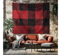 SKOEUI Grande Tapisserie Murale Grunge Buffle Tenture Murale Texturé Carreaux, Décoration Murale pour Salon et Chambre Rouge Noir Tissu Polyester 230x180 cm