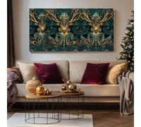 SKOEUI Impression sur Toile Art Nouveau Cerf Tableau Decoration Murale Baroque Feuille Sans Cadre Art Mural Moderne pour Salon Chambre Couloir, Idée Cadeau Élégante 70x140 cm