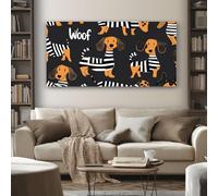 SKOEUI Impression sur Toile Chien de Dessin Animé Teckel Tableau Decoration Murale Moderne Géométrique Rayures Sans Cadre Art Mural Moderne pour Salon Chambre Couloir, Idée Cadeau Élégante 80x160 cm