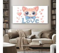 SKOEUI Impression Sur Toile Dessin Animé Chat Tableau Decoration Murale Salon Mignon Amour Prêt à Accrocher avec Cadre en Bois 50x100 cm Peinture Sur Toile pour Chambre Cuisine Bureau