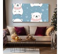 SKOEUI Impression sur Toile Dessin Animé Ours Polaire Tableau Decoration Murale Hiver Flocon de Neige Sans Cadre Art Mural Moderne pour Salon Chambre Couloir, Idée Cadeau Élégante 70x140 cm