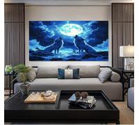 SKOEUI Impression Sur Toile Fantastique Loup Tableau Moderne 80x160 cm Toile Decoration Murale Faune Lune Tableau Decoration Murale Salon Chambre Salle, Sans Cadre