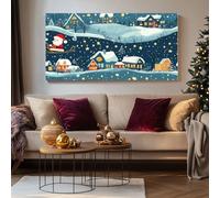 SKOEUI Impression sur Toile Festif Traîneau du Père Noël Tableau Decoration Murale Neigeux Paysage Sans Cadre Art Mural Moderne pour Salon Chambre Couloir, Idée Cadeau Élégante 70x140 cm
