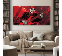 SKOEUI Impression sur Toile Gothique Squelette Tableau Decoration Murale Musique Guitare Sans Cadre Art Mural Moderne pour Salon Chambre Couloir, Idée Cadeau Élégante 70x140 cm