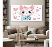 SKOEUI Impression Sur Toile Mignon Chaton Tableau Decoration Murale Salon Amour Nœud Papillon Prêt à Accrocher avec Cadre en Bois 50x100 cm Peinture Sur Toile pour Chambre Cuisine Bureau