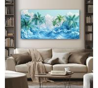SKOEUI Impression sur Toile Nature Cocotier Tableau Decoration Murale Été Vague Sans Cadre Art Mural Moderne pour Salon Chambre Couloir, Idée Cadeau Élégante 70x140 cm