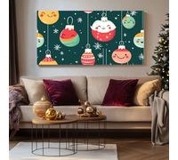 SKOEUI Impression sur Toile Noël Boules de Noël Tableau Decoration Murale Dessin Animé Visages Sans Cadre Art Mural Moderne pour Salon Chambre Couloir, Idée Cadeau Élégante 80x160 cm