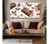 SKOEUI Impression sur Toile Noël Bûche Tableau Decoration Murale Forêt Houx sur Châssis en Bois Peinture Contemporaine pour Decoration de Maison Bureau, Idée Cadeau Élégante 60x120 cm
