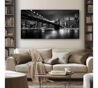 SKOEUI Impression Sur Toile Noir et BlancPaysage Urbain Tableau Decoration Murale Salon ModernePont Prêt à Accrocher avec Cadre en Bois 50x100 cm Peinture Sur Toile pour Chambre Cuisine Bureau