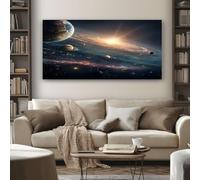 SKOEUI Impression sur Toile Sci Fi Galaxie Tableau Decoration Murale Espace Planète sur Châssis en Bois Peinture Contemporaine pour Decoration de Maison Bureau, Idée Cadeau Élégante 60x120 cm