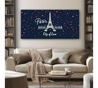 SKOEUI Impression Sur Toile Tour Eiffel Romantique Tableau Decoration Murale Salon Cœurs d'Amour Prêt à Accrocher avec Cadre en Bois 50x100 cm Peinture Sur Toile pour Chambre Cuisine Bureau
