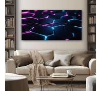 SKOEUI Moderne Impression Sur Toile Futuriste Hexagone Tableau Decoration Murale Science-Fiction Néon 70x140 cm Decoration Murale Salon Chambre Cuisine Horizontal Tableau Deco, Sans Cadre