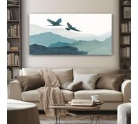 SKOEUI Moderne Impression Sur Toile Paysage Montagne Tableau Decoration Murale Japonais Oiseau 50x100 cm Decoration Murale Salon Chambre Cuisine Horizontal Tableau Deco, Sans Cadre