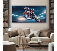 SKOEUI Moderne Impression Sur Toile Sport Moto Cross Tableau Decoration Murale Sports Extrêmes Guerrier 50x100 cm Decoration Murale Salon Chambre Cuisine Horizontal Tableau Deco, Sans Cadre