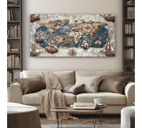 SKOEUI Sans Cadre Antique Carte du Monde Impression sur Toile 60x120 cm Tableau Decoration Murale Historique Boussole pour Salon Chambre Cuisine, Grande Affiche Decoration Murale