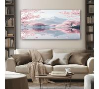 SKOEUI Tableau Decoration Murale Japonais Fleurs de Cerisier 80x120 cm Cadre Impression sur Toile Paysage Montagne pour Salon et Chambre Moderne et Abstrait Affiche et Poster Prêt à Accrocher