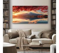 SKOEUI Tableau Decoration Murale Japonais Mont Fuji 80x120 cm Cadre Impression sur Toile Automne Feuille d'érable pour Salon et Chambre Moderne et Abstrait Affiche et Poster Prêt à Accrocher