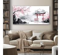SKOEUI Tableau Decoration Murale Japonais Sakura 80x120 cm Cadre Impression sur Toile Paysage Fuji pour Salon et Chambre Moderne et Abstrait Affiche et Poster Prêt à Accrocher