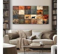 SKOEUI Tableau Decoration Murale Rustique Ours 80x120 cm Impression Sur Toile Forêt Arbre sur Cadre en Bois Grande Affiche Peinture pour Décoration D'Intérieur Maison