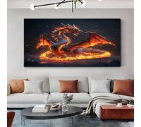 SKOEUI Tableau ModerneFantastique Dragon 80x120 cm Toile Decoration Murale Mythe Feu pour la Chambre Salon Couloir Bureau Grand Œuvre d'Art Encadrée