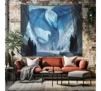 SKOEUI Tapisserie Murale Fantaisie Dragon Tenture Murale Mythique Glace Grande Taille Art Mural Peinture Bleu Glacier pour Décoration Salon Chambre 150x130 cm