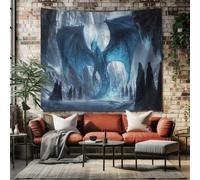 SKOEUI Tapisserie Murale Fantaisie Dragon Tenture Murale Mythique Glace Grande Taille Art Mural Peinture Bleu pour Décoration Salon Chambre 150x130 cm