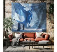 SKOEUI Tapisserie Murale Fantastique Dragon Tenture Murale Légendaire Monstre de Glace Grande Taille Art Mural Peinture Glace Bleu pour Décoration Salon Chambre 150x130 cm